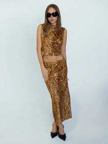 SHEIN ICON Bộ 2 món áo không tay và chân váy cạp trễ thường ngày cho nữ - Nhiều màu - Xem 4