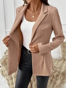 SHEIN Clasi Áo khoác blazer nữ tay dài cài nút tối giản, thanh lịch - Màu Khaki - Xem 7