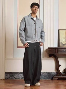 SWAVVY Men's Casual Solid Color Overcoat, Fall Winter - Light Grey - View 4