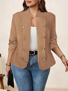 SHEIN Clasi Chaqueta casual de doble botonadura de metal para mujer de talla grande en otoño