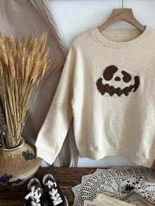 DAZY Halloween Tween Girls Minimalist Pattern Crew Neck Pullover Sweater - Beige - View 5