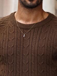 Manfinity Bizformal Men's Casual Cable Pattern Round Neck Raglan Sleeve Sweater, Autumn - Multicolor - View 3