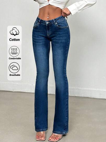 SHEIN Tall Slant Pocket Causal Skinny Dark Washed Tall Flare Jeans Cowgirl Jeans Flare Jeans Women Bootcut Women Jeans Flared Jean Low Waist Jeans