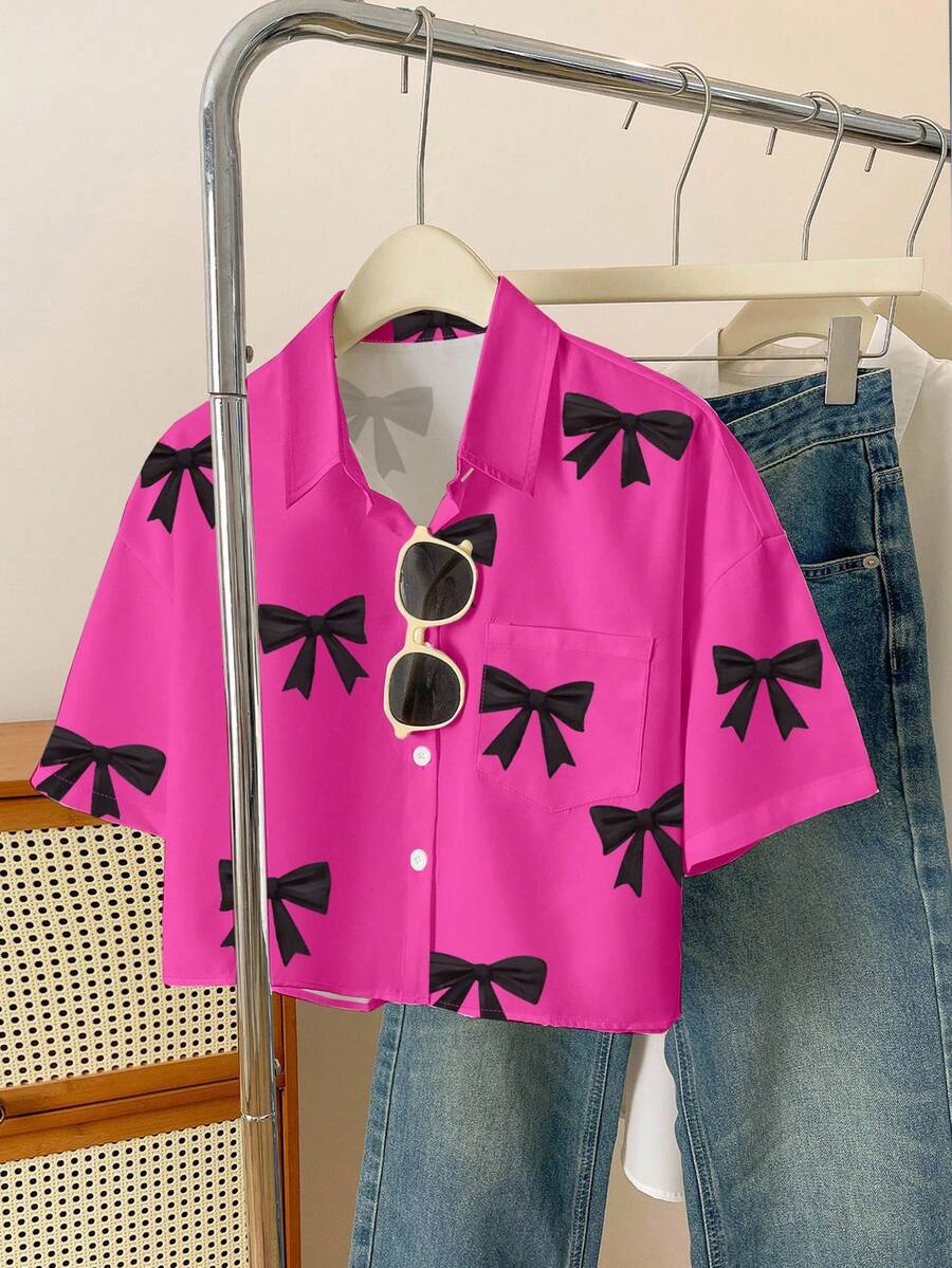 INAWLY Chemise courte imprimée papillons décontractée pour femmes, été