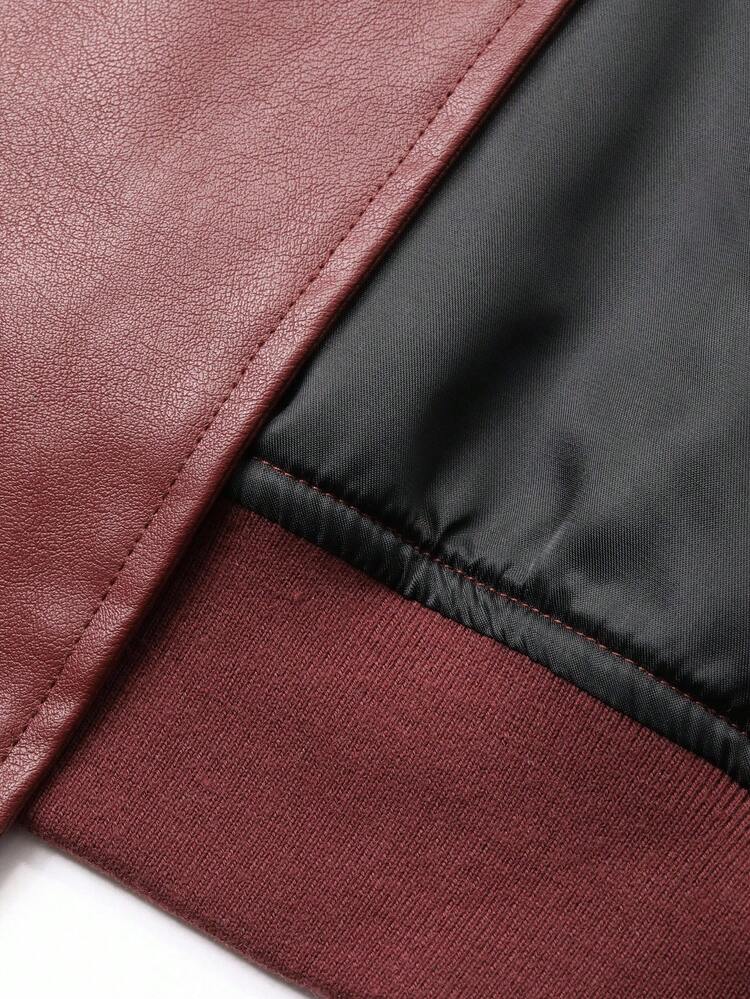 Autumn/Winter Letter Embroidery Contrast Color Ribbed PU Leather Fabric Street Style Men Jacket And Coat