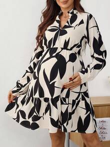 SHEIN 孕妇V领花卉印花荷叶边下摆休闲连衣裙 - 彩色 - 查看 4