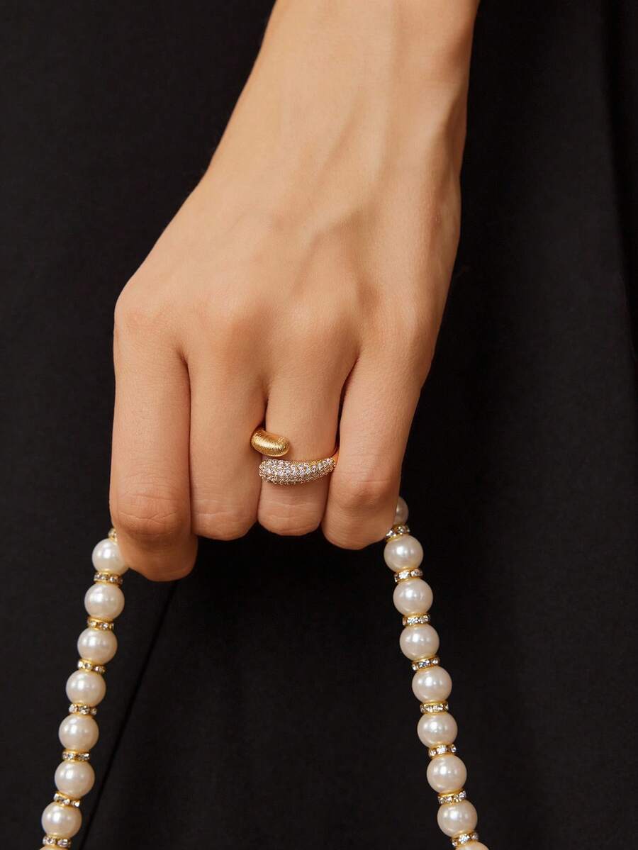 MOTF PREMIUM 18K镀金纹理全密镶戒指 - 金黃色 - 查看 1