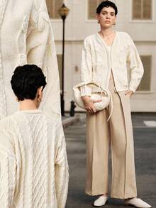 Uhlyne Cardigan bianco vintage francese da donna in maglia, con motivo a trecce e fiori 3D all'uncinetto, adatto per Ognissanti, primavera/autunno/inverno, stile vintage, abbigliamento da lavoro, ufficio, insegnante, ritorno a scuola, autunno, casual business, stile old money, preppy accademica - Albicocca - Visualizzare 1