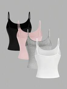 Girlism 4 件套青少年女童短款休闲吊带背心，适合春、夏、秋、冬