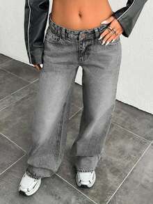 EURMUSE JEAN VINTAGE DE TALLE BAJO Y PIERNA ANCHA Y2K - Gris - Ver 5