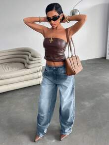CasuGlow LOW WAIST LOOSE FIT STREET STYLE JEAN - Baby Blue - View 4