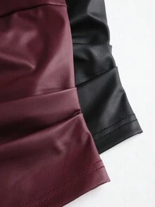 Sweetra 2 件套女士秋季性感褶皱弹力面料修身通勤百搭衬衫套装，酒红色和黑色 - 彩色 - 查看 8