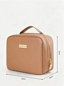 SHEIN Organisateur de maquillage de voyage élégant - Sac en PU spacieux avec porte-pinceaux amovible, compartiments transparents et fermeture éclair sécurisée