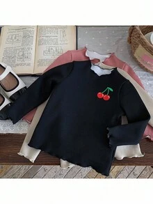 3pcs Baby Girl Ruffle Collar Casual Thickened Fleece Top Set, Autumn/Winter - Multicolor - View 5
