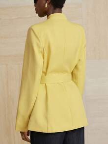 Aveloria Modichic Stand Collar Thick Tweed Single-Breasted Metal Button Decor Belt Utility Jacket - Yellow - View 2