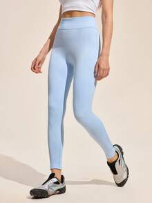 Easithlete Women's Solid Color High Waist Everyday Fitness Leggings Light Blue Leggings Workout Leggings For Women Seamless Seamless Leggings Women Activewear Activewear Leggings