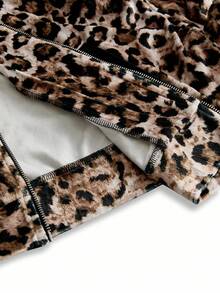 Y2Kool BiGraphic Women's Leopard Print Velvet Contrast Color Loose Jacket, Suitable For Autumn/Winter, Y2K Back To School Street Style Winter Casual Stylish Collection New Year - Coffee Brown - View 7