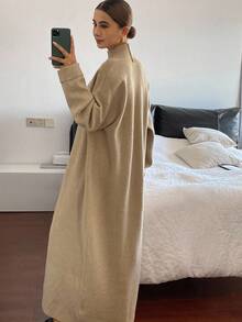 Livesso Women's Loose Jacket And Fitted Dress 2 Pieces Set, Autumn - Khaki - View 2