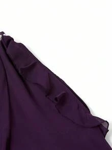 Gownix Blusa Elegante Feminina com Decote Redondo, Decoração de Pérolas, Ombros Frios, Manga Longa, Babados, Ideal para o Natal, Inverno, Outono e Inverno, Ano Novo, Ação de Graças, Festa Elegante, Vestido Elegante Feminino com Lantejoulas - Roxo - Visão 11