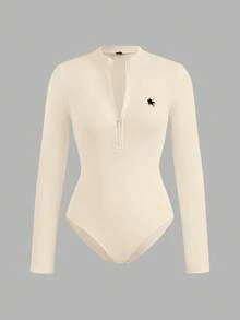 SHEIN EZwear 2 件女式小马印花拉链高领紧身衣套装，休闲长袖紧身衣，适合秋冬季 - 彩色 - 查看 7