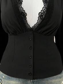 Flirla 女式大码V领荷叶边休闲短袖衬衫