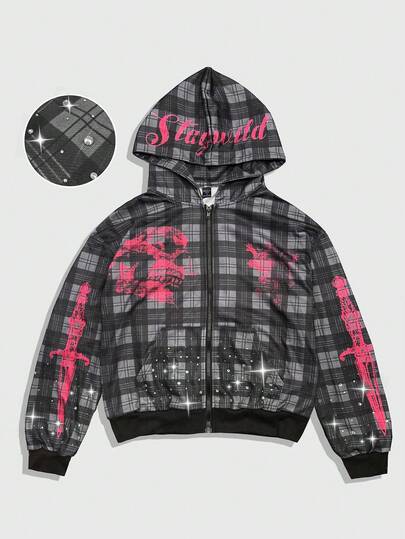 Street Life Casual Plaid Versatile Zip-Up Hooded Long Sleeve Men's Sweatshirt Sweatshirt