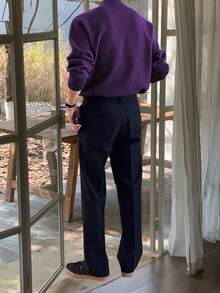 Claim Dot Áo len dệt kim tay dài cổ đứng trễ vai màu trơn cỡ lớn cho nam, mùa thu/đông - Màu tím - Xem 2