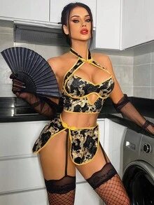 Fantasy Costume 2件套性感露背印花女士内衣套装 - 彩色 - 查看 5