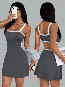 女式撞色修身运动连衣裙 - 彩色 - 查看 2