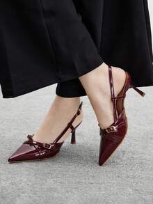 Mnmlis Women's Pointed Toe High Heel Pumps, Sexy Stiletto, Outdoor Commute, Red Party Wedding Shoes - Burgundy - View 4