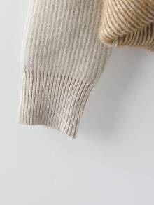 SHEIN Áo len đính ngọc trai thanh lịch dành cho nữ, Thu/Đông - Màu Khaki - Xem 5