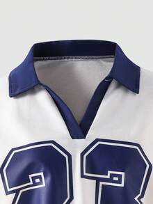 女童数字印花 Polo 领上衣 + 工装阔腿裤时尚套装，适合春秋季 - 杏色 - 查看 3