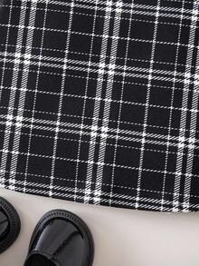 SHEIN Babygirl Cute Black & White Houndstooth Print Long Sleeve Dress & Jacket Set Fall Winter - Black - View 6