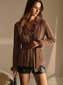 MOTF PREMIUM CÁRDIGAN CON BOTONES Y CINTURÓN - Café integral - Ver 5