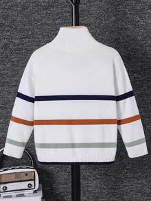 SHEIN 秋冬款男童条纹半拉链立领长袖毛衣 - 彩色 - 查看 4