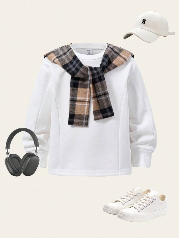 1 pieza Sudadera informal de niño con parches de unicolor, manga larga y capa desmontable