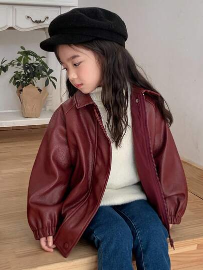 DAZY Young Girls Turndown Collar Casual Korean Style Solid Color Long Sleeve Jacket, Autumn/Winter