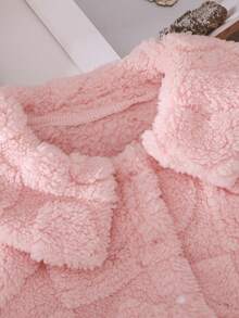 女宝宝休闲加厚抓绒格子提花连体衣套装 粉色 秋冬