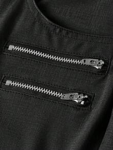 ROMWE MEN Men's Solid Color Casual Gothic Skinny Pants With Zipper Pockets, For Fall - Black - View 5