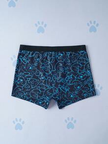 SHEIN X The Smurfs 男士舒适柔软卡通图案平角裤 - 黑色 - 查看 2