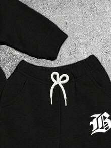 2件套男童字母印花长袖T恤和系带长裤休闲装