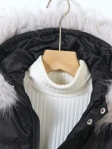 Young Boy New Letter Print Cotton Padded Hooded Jacket, Made Of Soft And Comfortable Cotton, Zipper Design For Easy Wear, Hooded To Protect Head And Neck, Suitable For Playing In Snow, Going To School, And Outdoor Activities Fall Winter - Black - View 6