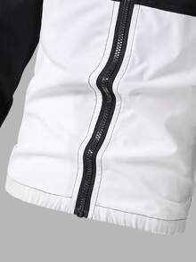 1pc Boys' Patchwork Hoodie Jacket, Black & Grey Combo, Minimalist Yet Sophisticated Design, Versatile For School, Outdoor, Casual Wear, Fashionable And Comfortable Fall Winter - Black and White - View 6