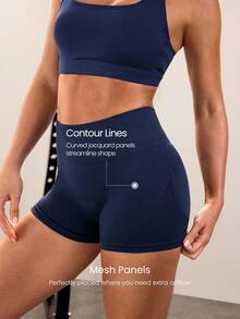 GLOWMODE Quần short chạy bộ cạp cao co giãn thấm mồ hôi liền mạch Cool Contour 2,5 inch Quần short tập gym tập thể dục hàng ngày - Dark Blue - Xem 6