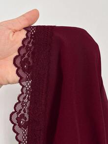 Flirla Plus Size V-Neck Ruffle Trim Casual Short Sleeve Blouse For Women Fall - Burgundy - View 5