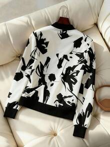 Franclia 女士优雅通勤撞色印花夹克 - 黑色 - 查看 2