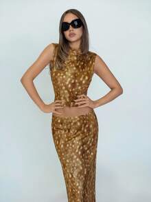 SHEIN ICON Bộ 2 món áo không tay và chân váy cạp trễ thường ngày cho nữ - Nhiều màu - Xem 5