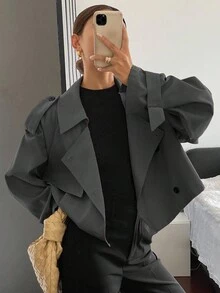 Livesso Autumn New Casual Short Women Trench Coat Women Jacket,Fall Women Clothes - Grey - View 2