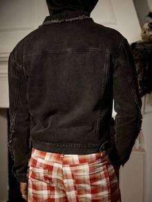 Manfinity Homme Áo khoác denim đen cổ điển dành cho nam, áo khoác ngoài thường ngày mùa thu - màu đen - Xem 2
