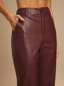 Silquee Autumn And Winter Women's Wine Red Elegant And Fashionable Commuting Simple PU Leather High Waist Flared Pants Suitable For Dating, Parties, Daily Outings,Cozy Fall And Winter Clothes For Women - Red - View 7
